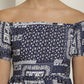 Women's Navy Blue Printed off-Shoulder Dress