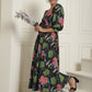 Women's Black Floral Printed A-line Dress With Belt