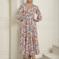 Women's Off-White Floral Printed A-line Dress With Belt