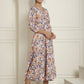 Women's Off-White Floral Printed A-line Dress With Belt