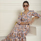 Women's Off-White Floral Printed A-line Dress With Belt