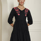 Women's Black Floral Embroidered A-line Dress