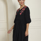 Women's Black Floral Embroidered A-line Dress