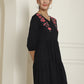 Women's Black Floral Embroidered A-line Dress