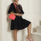 Women's Black Floral Embroidered A-line Dress