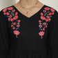 Women's Black Floral Embroidered A-line Dress