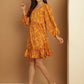 Bandhani Printed Puff Sleeve A-Line Dress