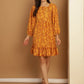 Bandhani Printed Puff Sleeve A-Line Dress
