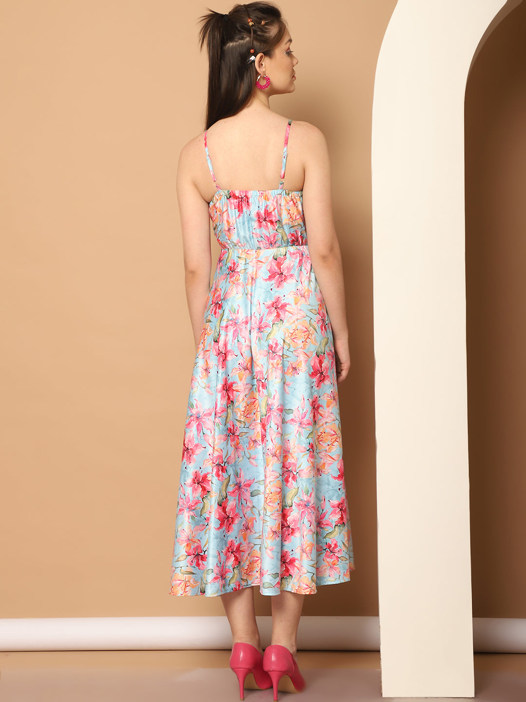 Floral Printed Shoulder Strap Maxi Dress