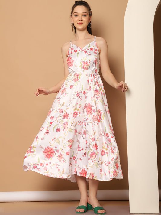 Floral Printed Shoulder Strap Maxi Dress