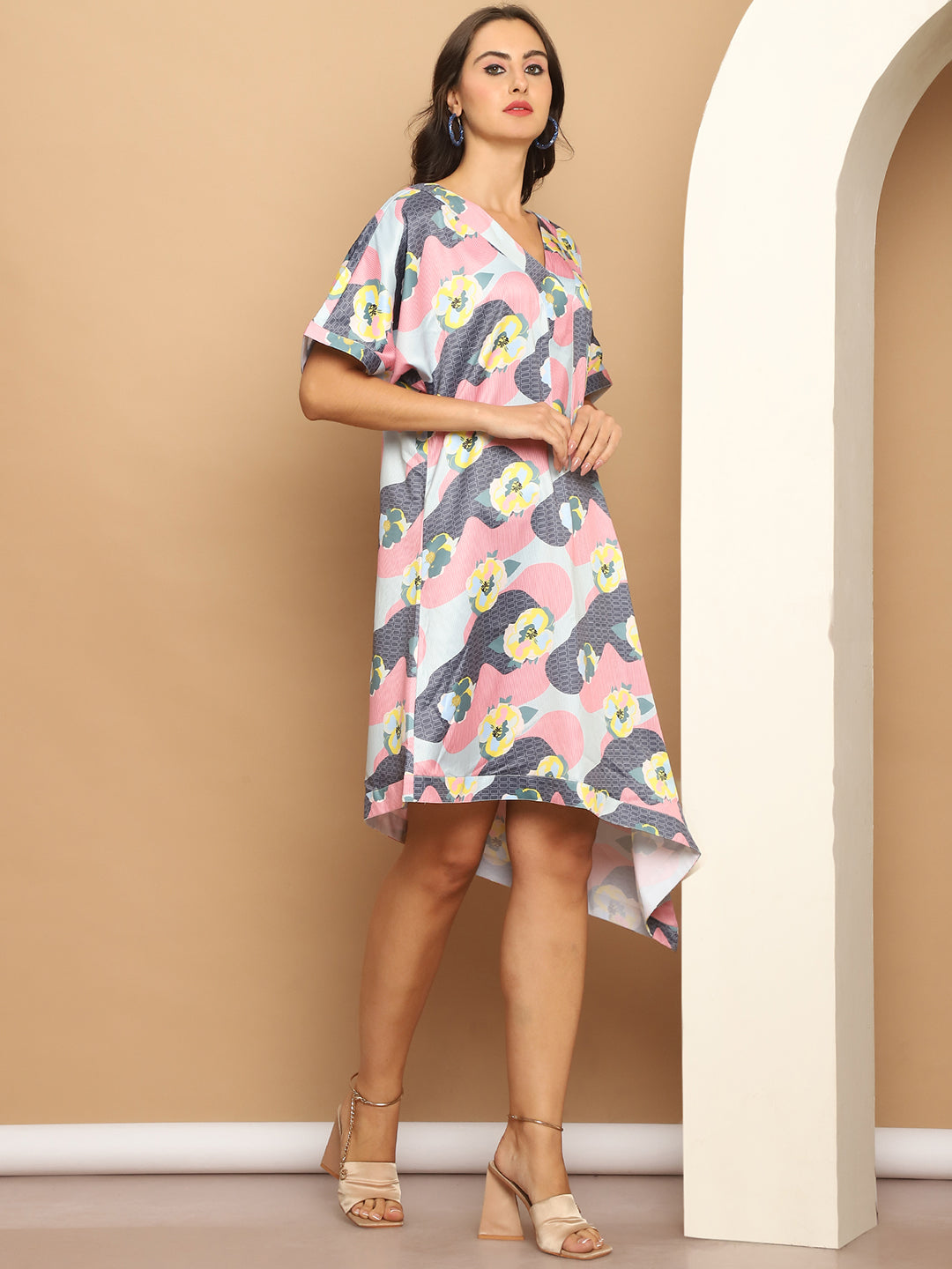 Floral Printed Asymmetric Dress For Women