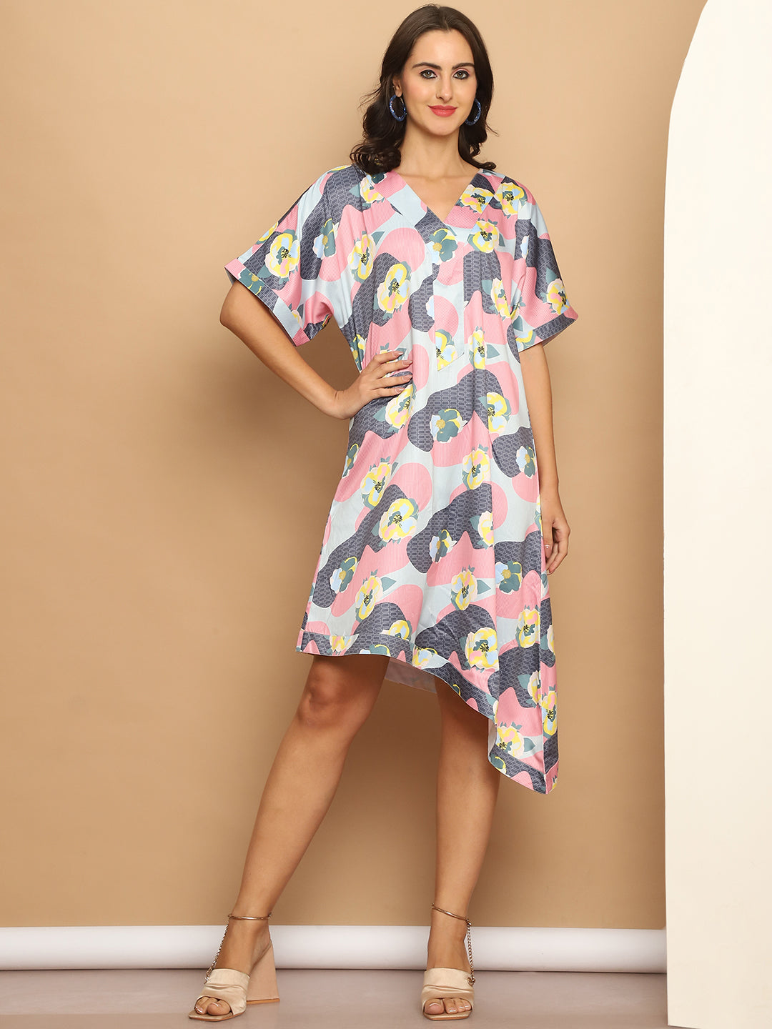 Floral Printed Asymmetric Dress For Women