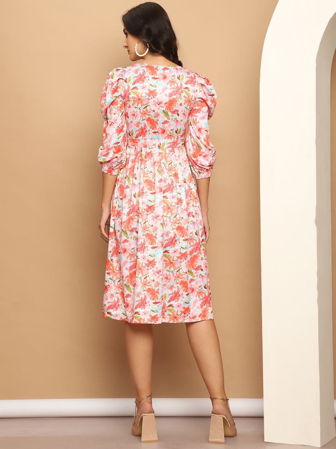 Women's Floral Printed A-line Dress With Belt