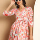 Women's Floral Printed A-line Dress With Belt