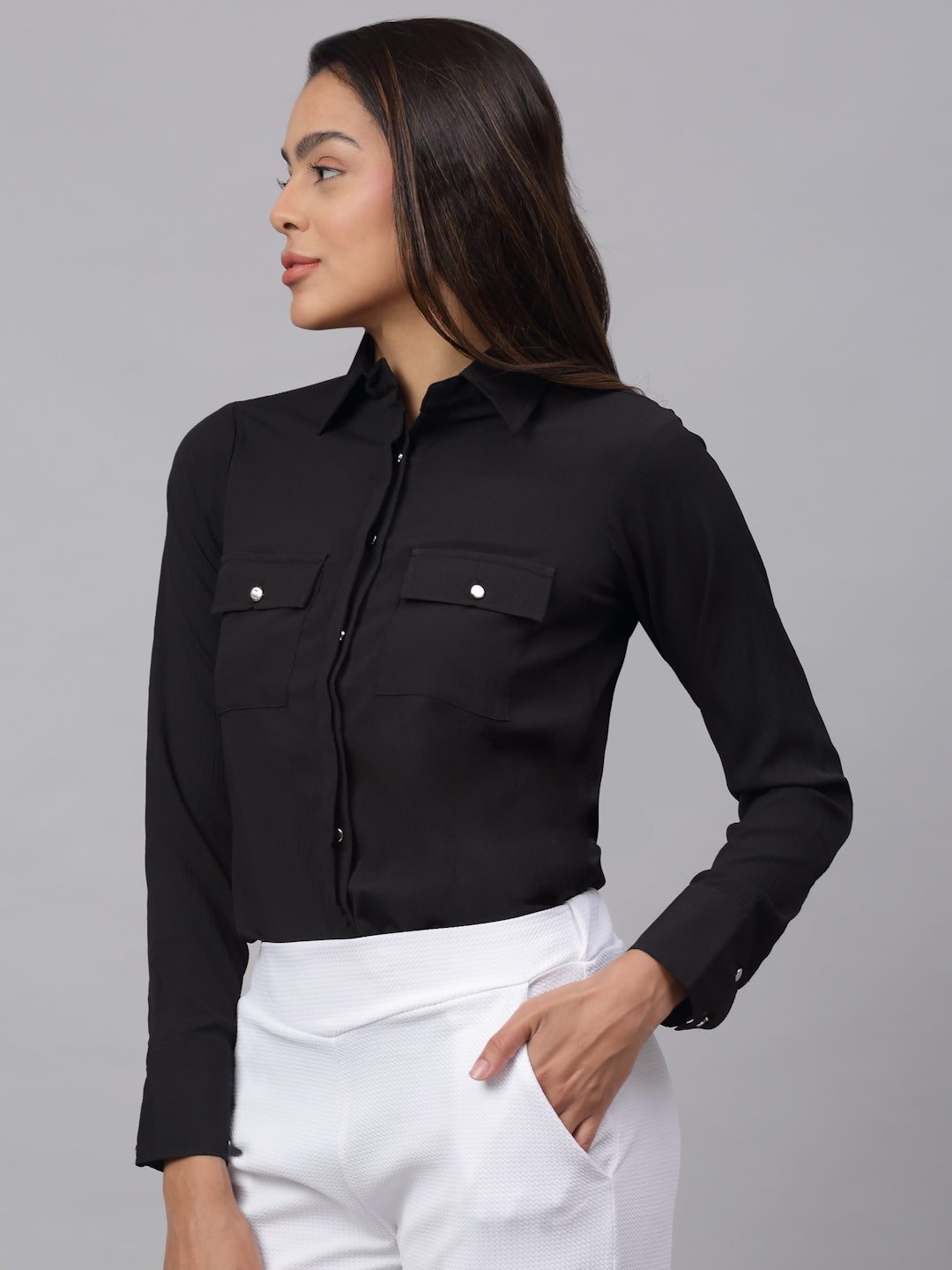 Women Black Solid Shirt