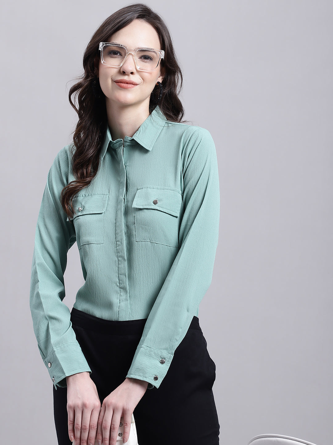 Women Green Solid Shirt