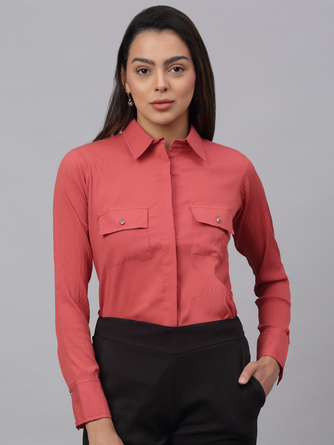 Women Peach Solid Shirt