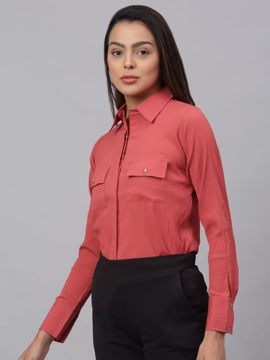 Women Peach Solid Shirt