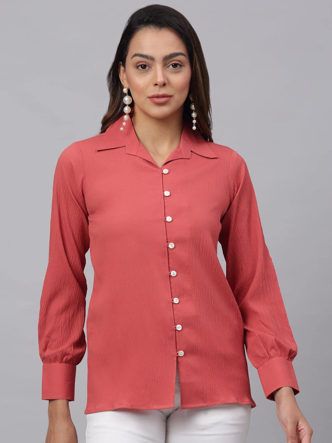 Women Peach Solid Shirt