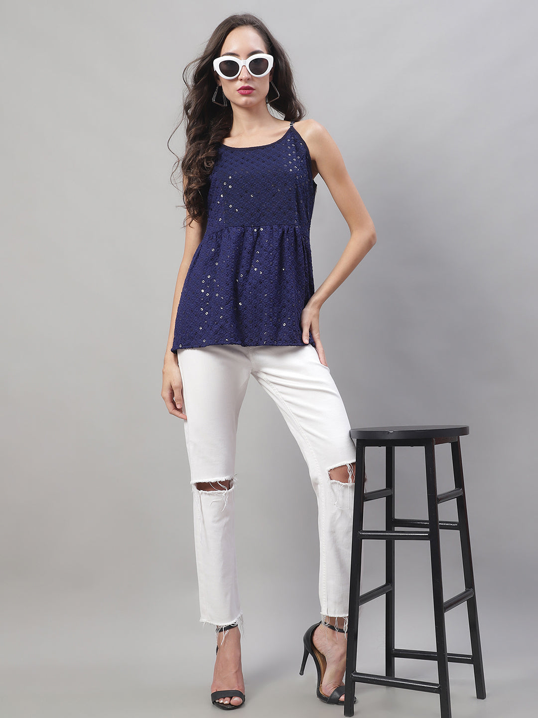 Women's Chikankari Sequen Work Empire Top