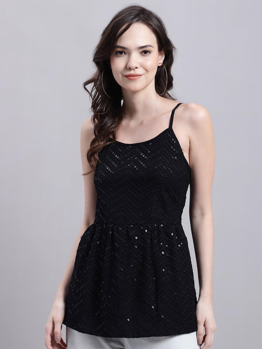 Women's Black Chikankari Sequen Work Empire Top