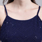 Women's Navy Blue Chikankari Sequen Work Empire Top