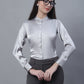 Women Grey Solid Shirt Style Top