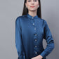 Women Blue Solid Shirt Style Top