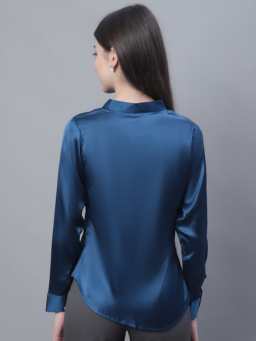 Women Blue Solid Shirt Style Top