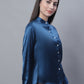 Women Blue Solid Shirt Style Top