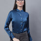 Women Blue Solid Shirt Style Top