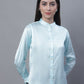 Women Sky Blue Solid Shirt Style Top