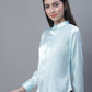 Women Sky Blue Solid Shirt Style Top