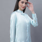 Women Sky Blue Solid Shirt Style Top