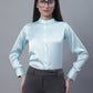 Women Sky Blue Solid Shirt Style Top