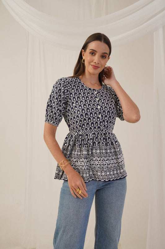 Women's Chikankari & Sequins Work Empire Top