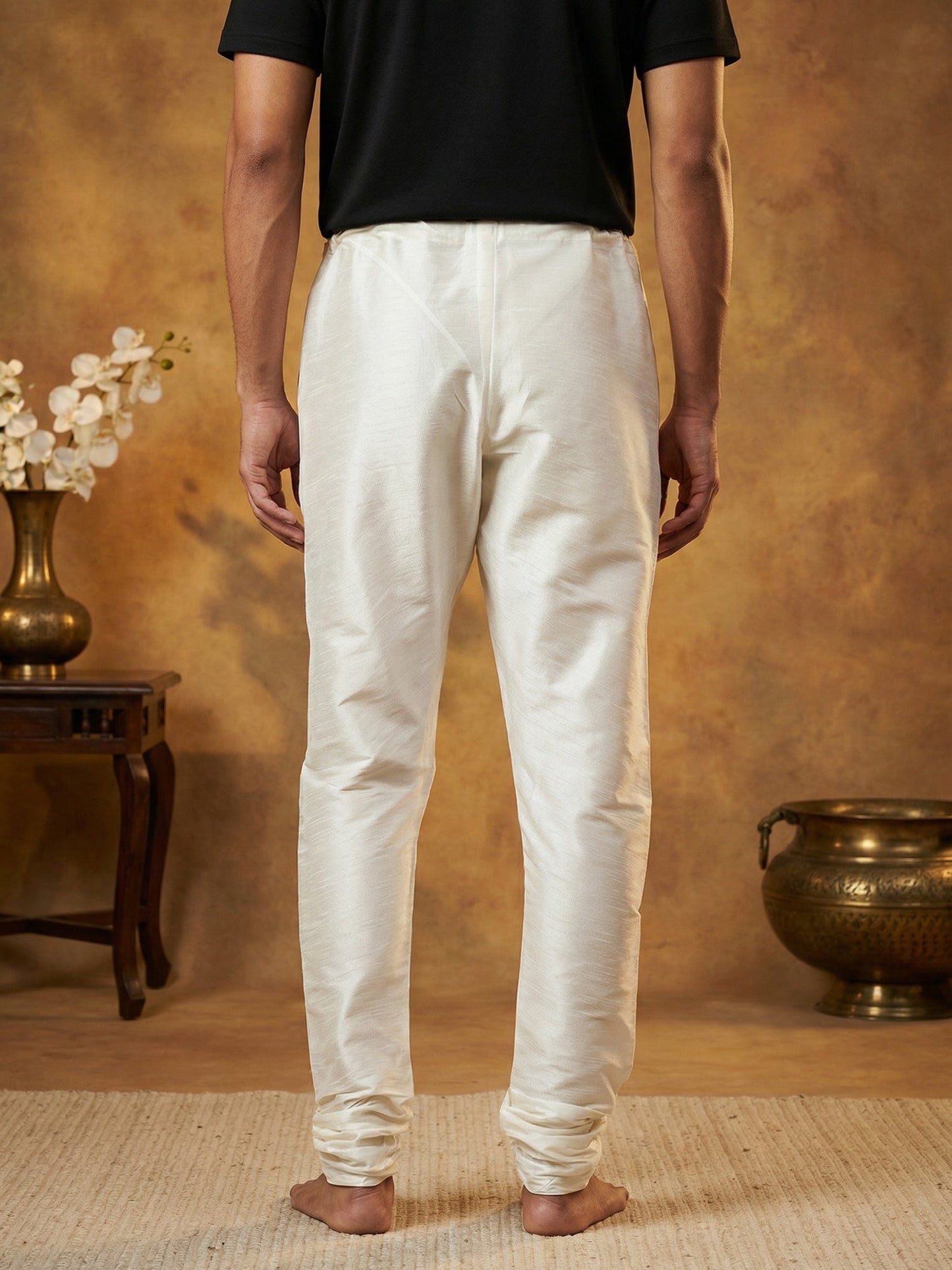 Men Pack of 2 Solid Dupion Silk Pyjamas ( JOCPJ 003Off-White Pack-2 )