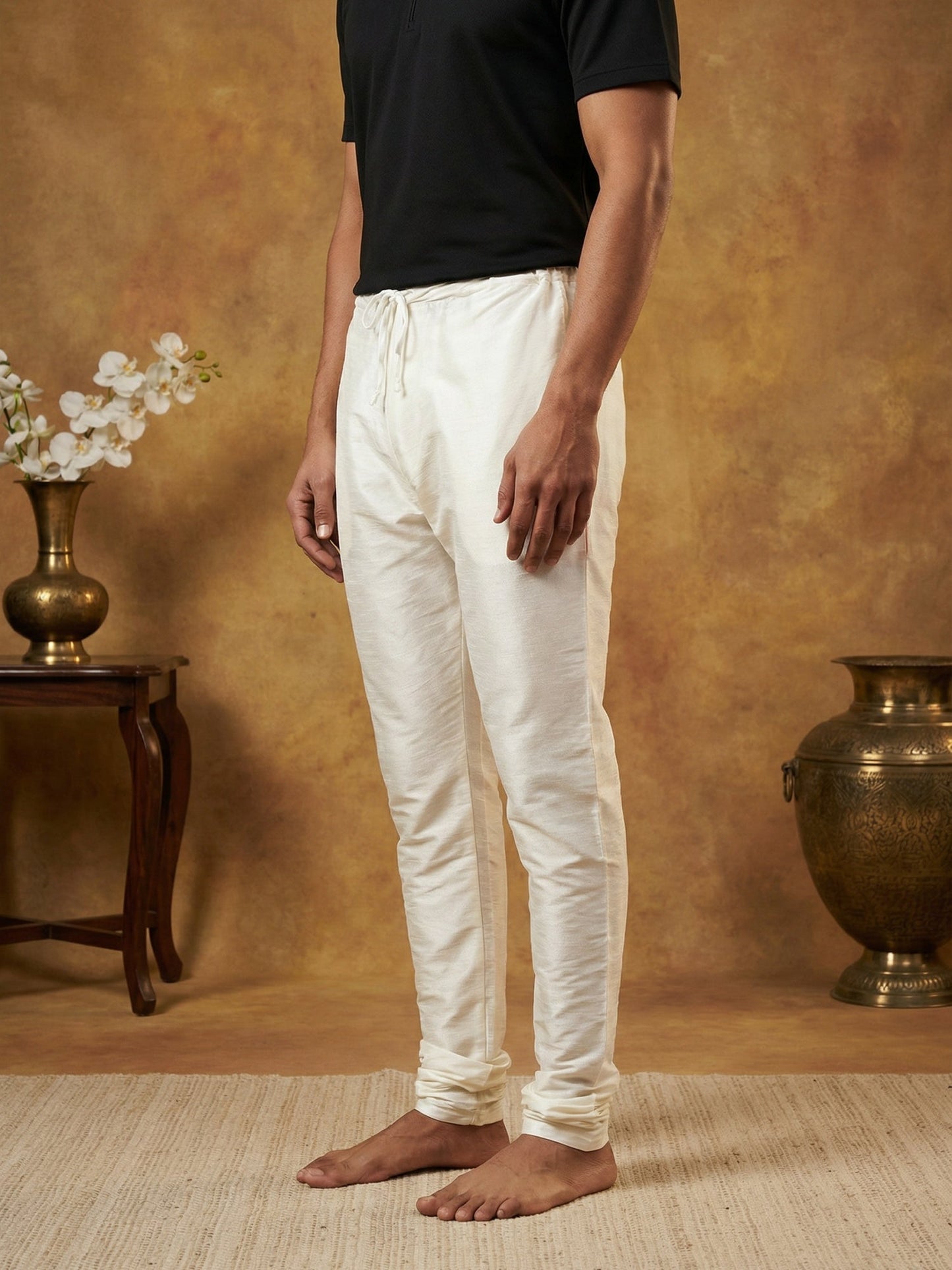 Men Pack of 2 Solid Dupion Silk Pyjamas ( JOCPJ 003Off-White Pack-2 )
