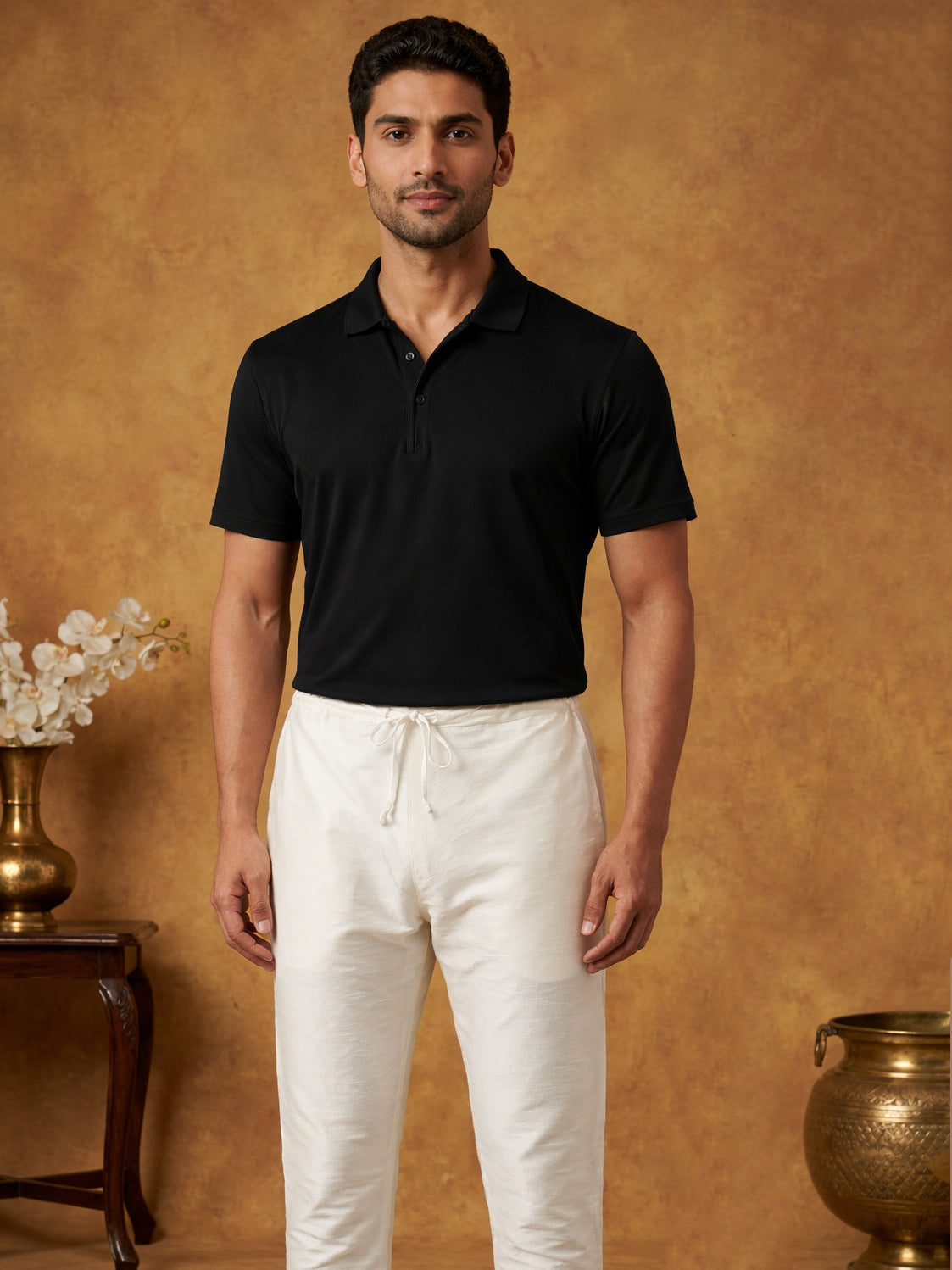 Men Pack of 2 Solid Dupion Silk Pyjamas ( JOCPJ 003Off-White Pack-2 )
