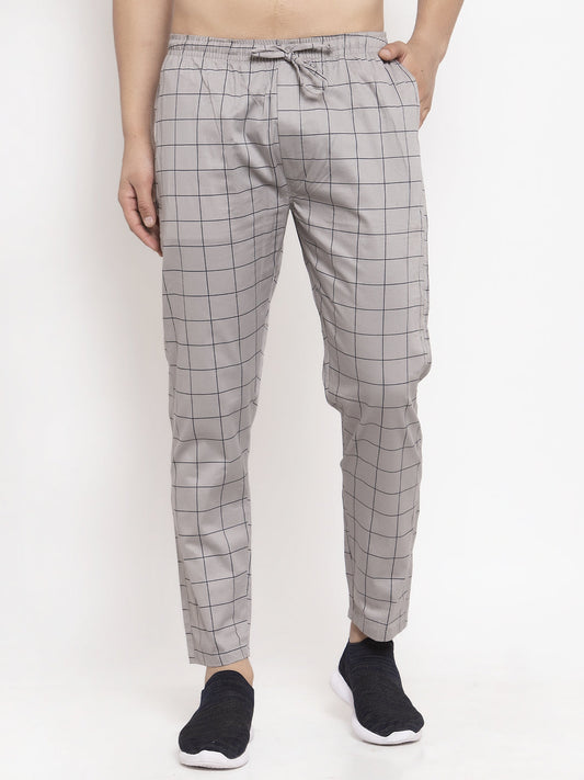 Indian Needle Men's Grey Checked Cotton Track Pants ( JOG 012Grey )