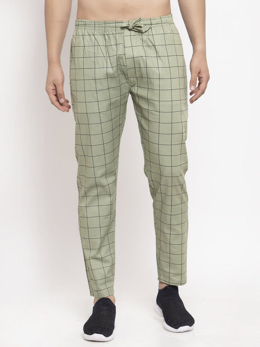Indian Needle Men's Green Checked Cotton Track Pants ( JOG 012Pista )