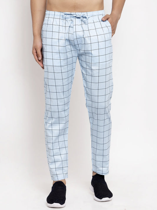 Indian Needle Men's Blue Checked Cotton Track Pants ( JOG 012Sky )