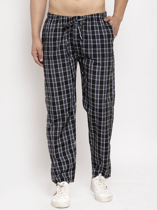 Indian Needle Men's Black Checked Cotton Track Pants ( JOG 013Black )