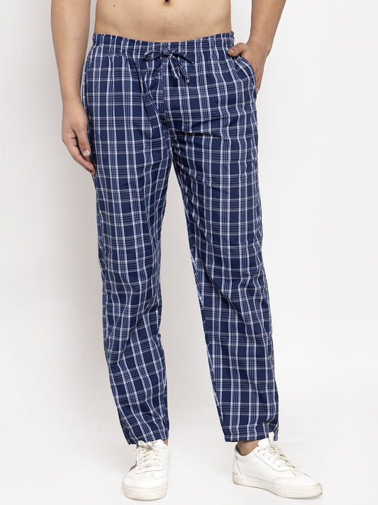 Indian Needle Men's Blue Checked Cotton Track Pants ( JOG 013Blue )