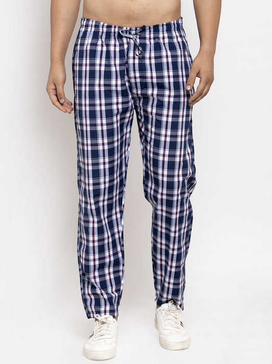 Indian Needle Men's Navy Blue Checked Cotton Track Pants ( JOG 013Navy-Blue )