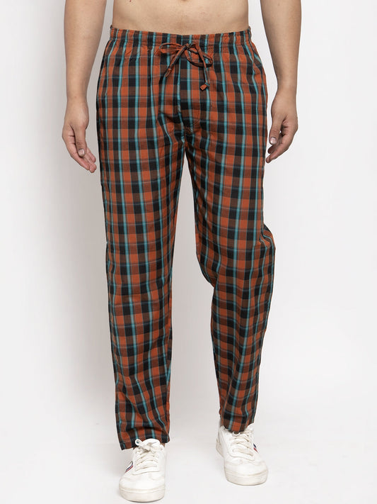 Indian Needle Men's Orange Checked Cotton Track Pants ( JOG 013Orange )