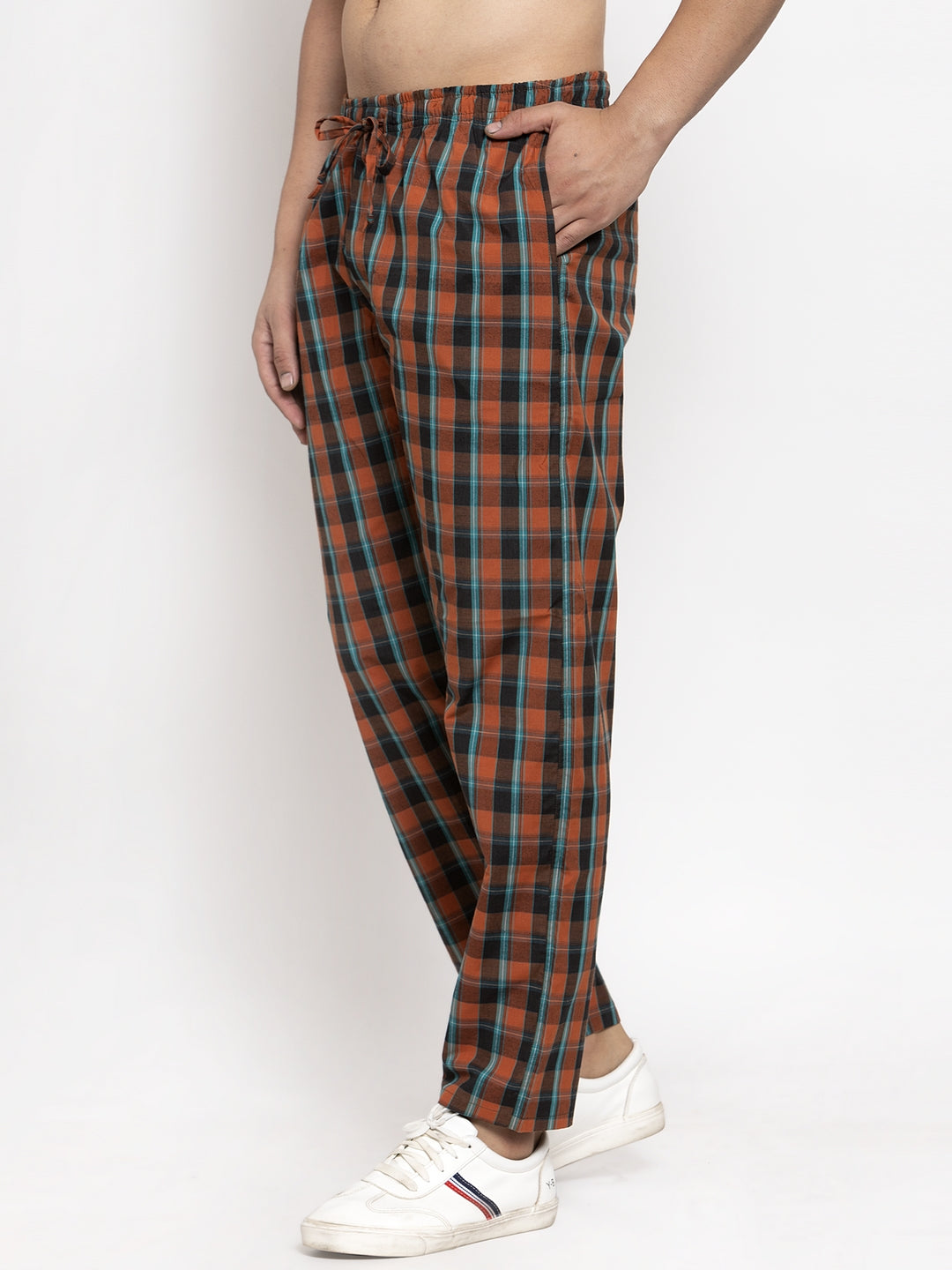 Indian Needle Men's Orange Checked Cotton Track Pants ( JOG 013Orange )