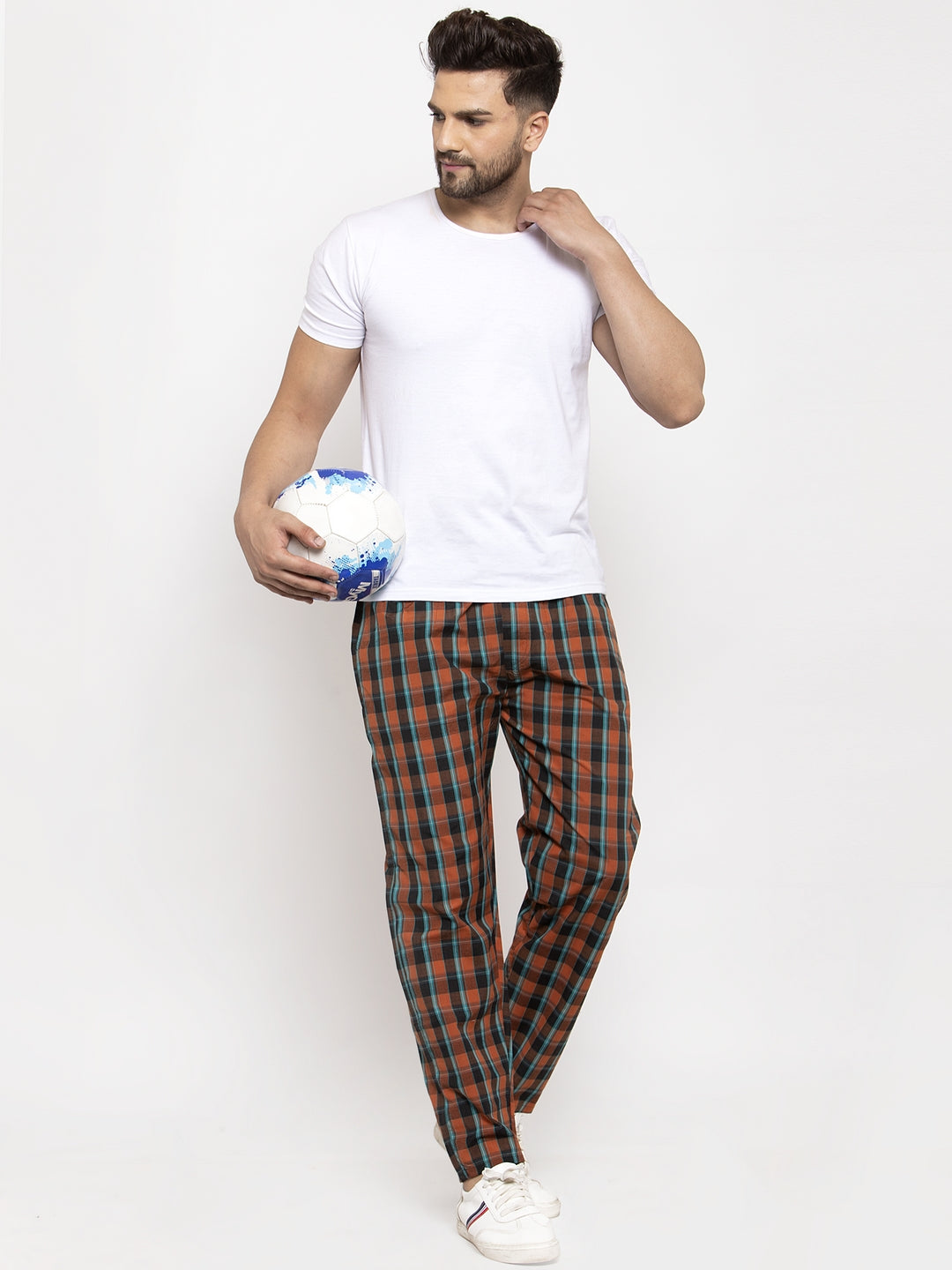 Indian Needle Men's Orange Checked Cotton Track Pants ( JOG 013Orange )