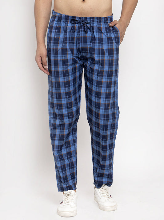 Indian Needle Men's Blue Checked Cotton Track Pants ( JOG 013Royal-Blue )
