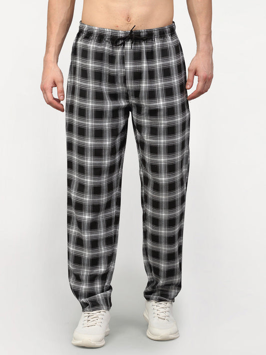 Indian Needle Men's Black Cotton Checked Track Pants ( JOG 016Black )